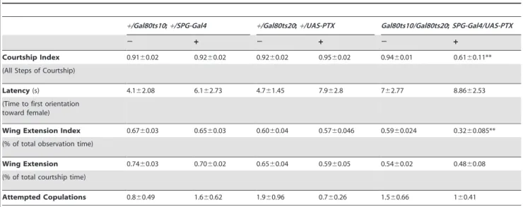 Table 2. Individual courtship elements in SPG-Gal4/UAS-PTX males.