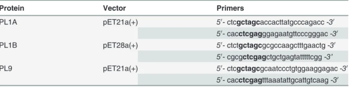 Table 1. Primers used in PCR of pl1A, pl1B and pl9 genes.