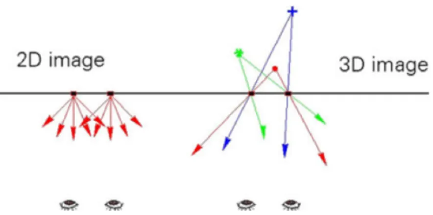 Figure 2.2: Main differences between 2D systems and 3D Holovizio systems [29].