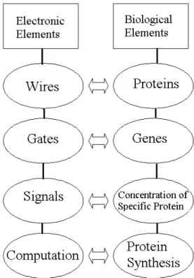 Fig. 1 Comparison of electronics and biological elements. 