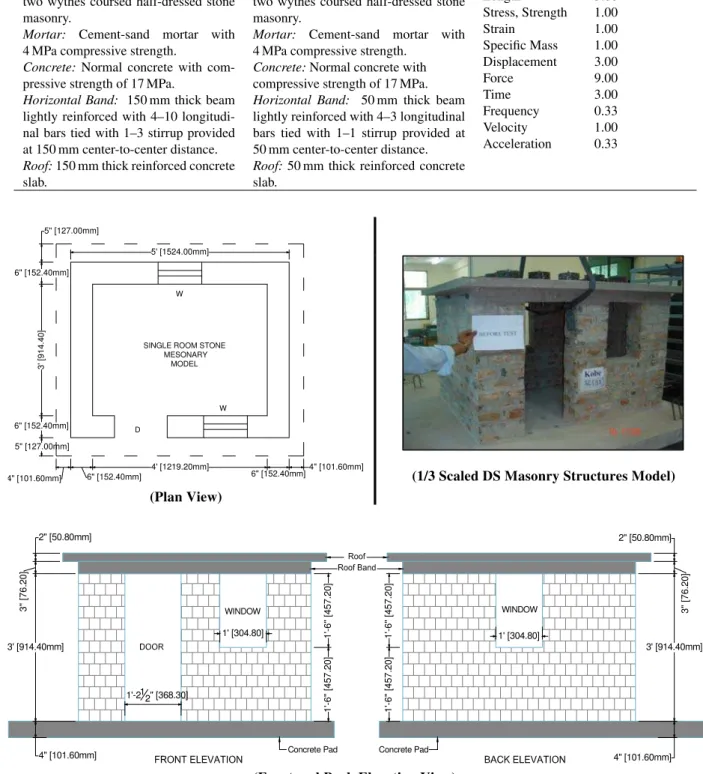 Fig. 3. Geometric details of the structural model tested at the Earthquake Engineering Center of UET Peshawar.
