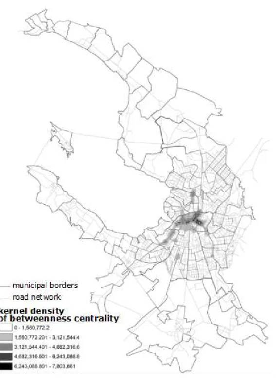 Fig. 8. Kernel density of betweenness centrality   of Saint Petersburg transport network (KDE method)  Composed by authors based on [3; 4]