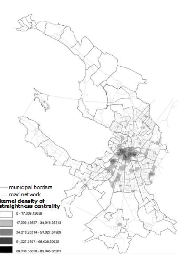 Fig. 9. Kernel density of straightness centrality   of Saint Petersburg transport network (KDE)  Compiled by the authors based on [3; 4]
