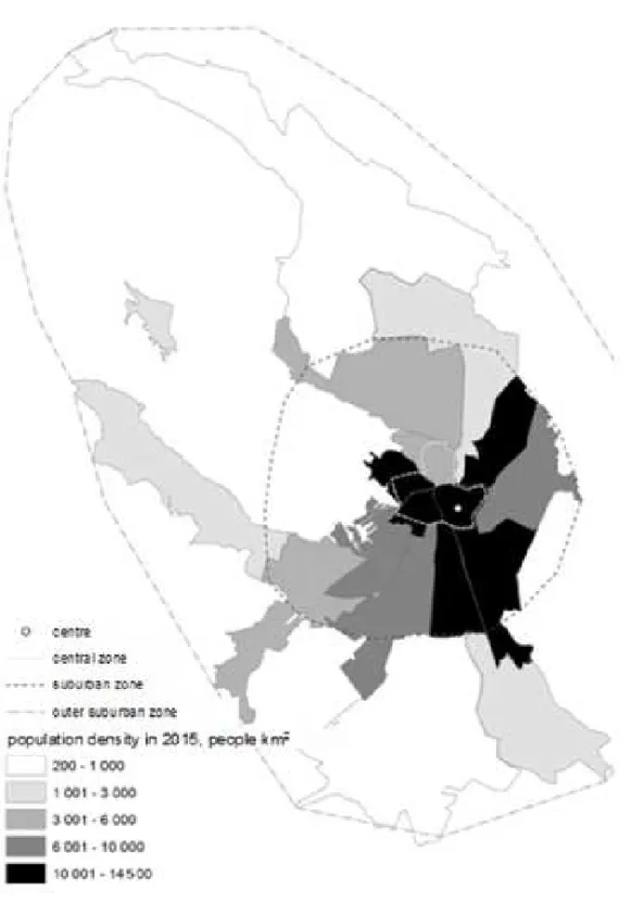 Fig. 3. Population density in Saint Petersburg districts in 2015  Compiled by the authors based on [3]