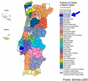 Figura 2.1 – Mapa de Localização dos Projectos de Cidades e Regiões Digitais