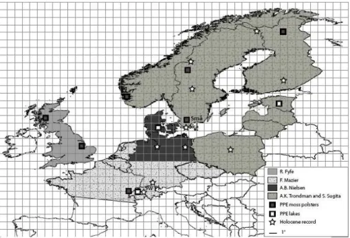 Fig. 8. Study area of the LANDCLIM project. It is devided between four principal investigators.