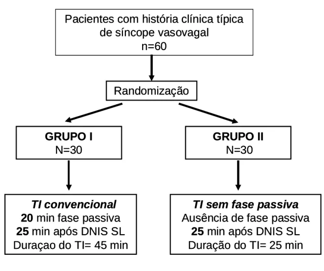 Figura 2: Desenho do estudo. DNIS SL= dinitrato de isossorbida sublingual; TI= 