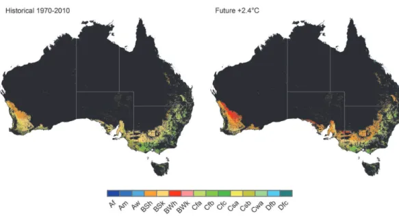 Fig. 7. Distribution of K ¨oppen-Geiger climate types under the present extent of annual crops and pastures (BRS, 2008) (blacked out areas of the figure do not have annual vegetation).
