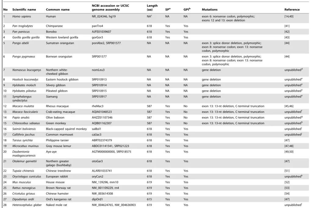 Table 1. Summary of species presented in this study.