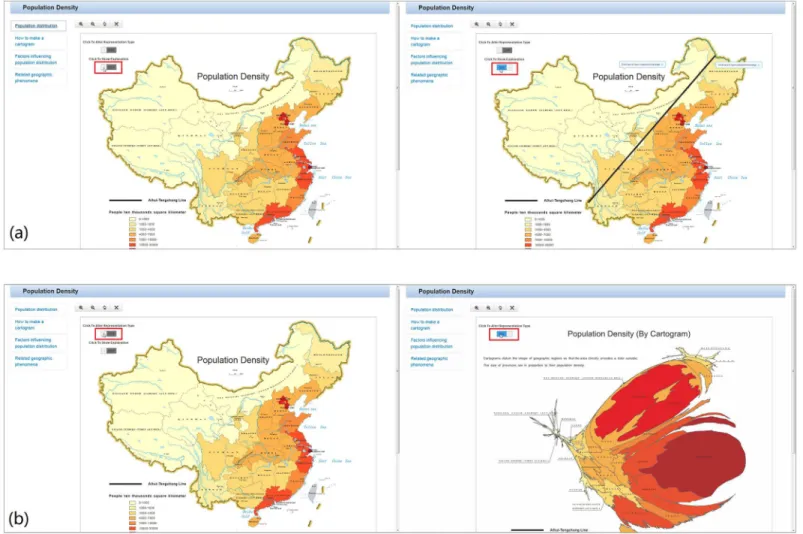 Fig 4. Declarative knowledge: population distribution represented by an interactive map (data year: 2013, data source: the China statistical Yearbook