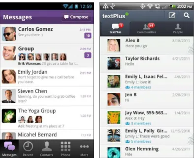 Figure 5 - Chat list example for Android (Viber and textPlus) 