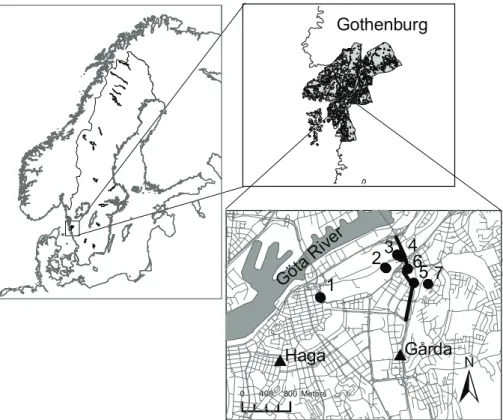 Fig. 1. The location of Olskroksmotet and the position of the measurement sites in Gothenburg.