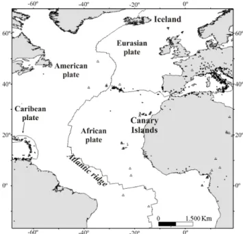 Fig. 1. Volcano-tectonic settings of Iceland and the Canary Islands.