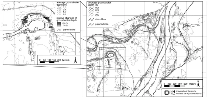 Fig. 8.  Average groundwater depth and spatial distribution of areas with large relative changes.