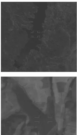 Figure 4. Two of the lakes with RASAT L1 image patches (white  rectangles with dotted lines) used for the noise estimation