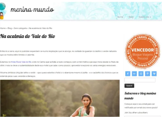 Figura 2.2 - Imagem do texto sobre o Hotel Vale do Rio no Blogue Menina Mundo