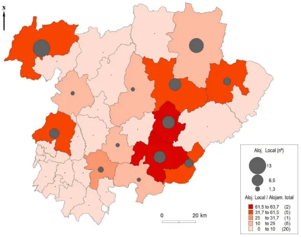Figura 1.1 Alojamento local distribuído por município (2012) 