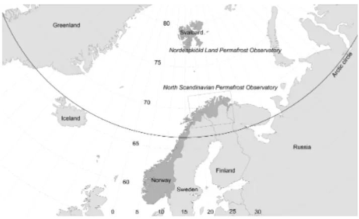 Figure 1. Location of the North Scandinavian Permafrost Observa- Observa-tory (cf. Fig