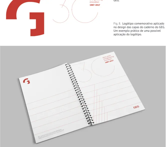 Fig. 8.  Logótipo comemorativo aplicado  no design das capas do caderno do GEG. 