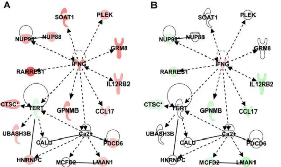 Figure 4. Expression of genes associated with IFN-c signaling in lymph node of PT (A) and AGM (B) at day 10
