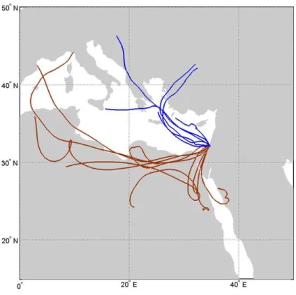 Fig. 8. Back trajectory history of air masses showing passage of air prior to reaching the sam- sam-pling station