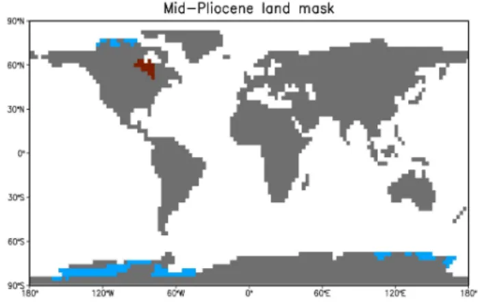 Fig. 2. Surface height above sea-level in the mid-Pliocene experi- experi-ment.