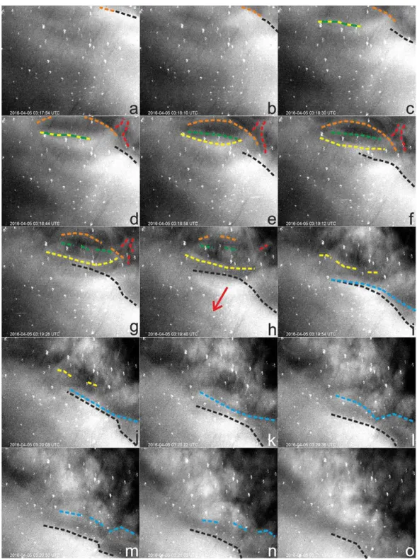 Figure 6. Image series of the second case study (5 April 2016 between 03:17:54 and 03:21:19 UTC)