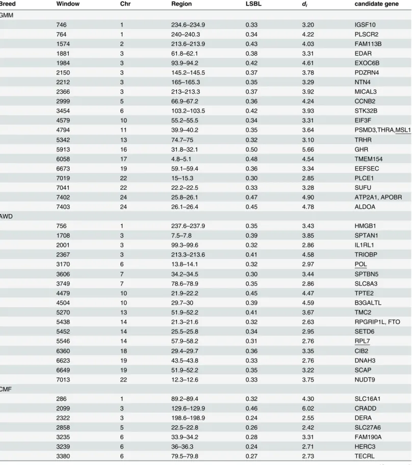 Table 3. The information of main candidate gene of three breeds.