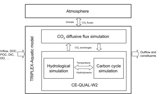 Fig. 1. Modular structure of the TRIPLEX-Aquatic model. DOC: dissolved organic carbon, POC: