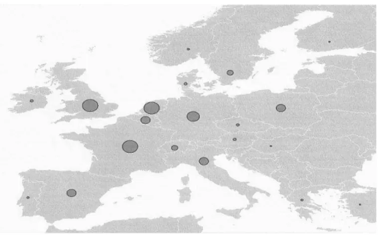 Fig. 2. Concentration of Storage and Distribution Centers in Europe  Rys. 2. Koncentracja centrów składowania oraz dystrybucji w Europie 