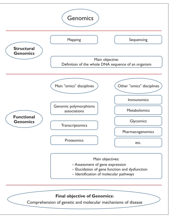 Figure 1. Overview of genomics and related disciplines as tools for the comprehension of genetic mechanisms of diseases.