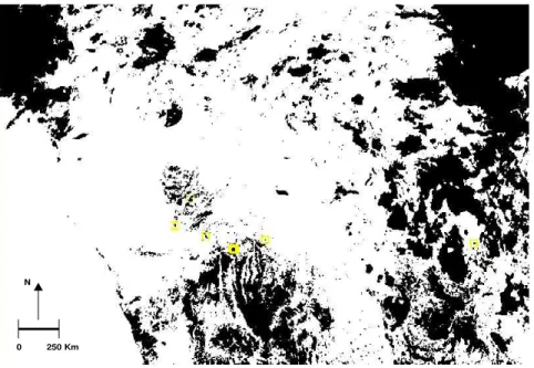 Fig. 8b:  Valid  background  areas  of  fire  pixels  extracted  from  differences  in  brightness  temperatures  between  channels Ch4 (IR3.9) and Ch9 (IR10.8) 