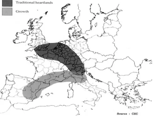 Figure 4. Traditional heart- heart-lands and a growth area  (Source: Europe 2000, CEC  1991) 