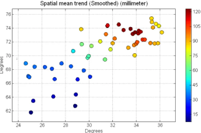 Fig. 1. The map of smoothed mean trend aggregated over time.