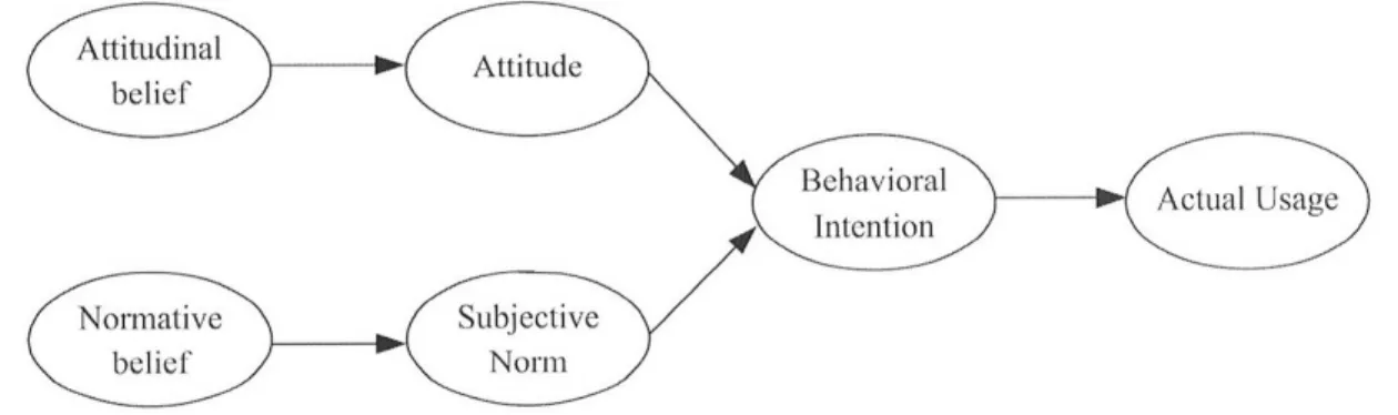 Figure 1: The Theory of Reasoned Action- Conceptual model (Fishbein and Ajzen, 1975) 