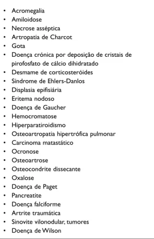 Tabela 3-1. Algumas Patologias que Podem Causar Derrame Articular de Causa «não inflamatória» 19