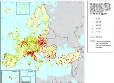 Figura 7: Concentração de PM10 na UE em 2012 