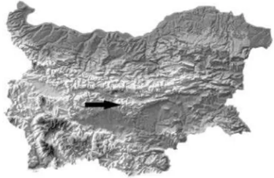 Fig. 1. Position of Sarnena Gora Mountain,  pointed by an arrow. 