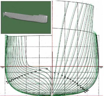 Figure 5: 2D comparison between cross sections of the scanned  model and the original lines drawing