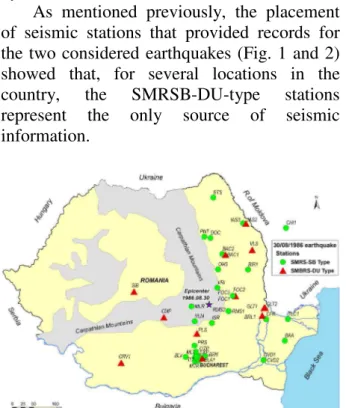Fig. 2. Seismic stations that recorded the  May 30, 1990 Vrancea earthquake (green circles: 