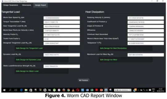 Figure 4. Worm CAD Report Window 