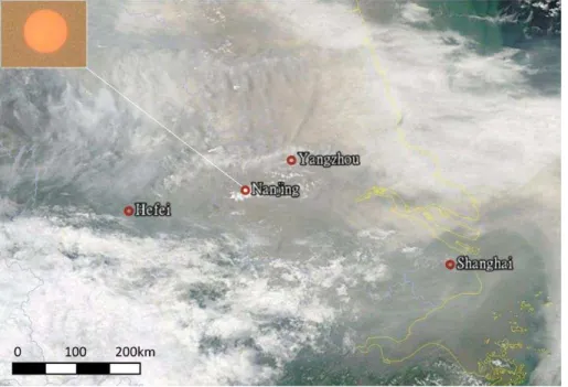 Fig. 1. A TERRA satellite true color image of East China on 10 June 2012. Note: the satellite image were provided by MODIS Rapid Response Subsets of NASA