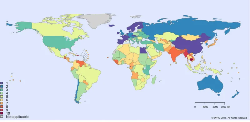 Fig 4. Number of imputed hazards by WHO member state.