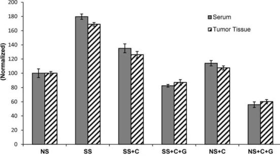 Figure 7. ELISA immunoassays demonstrating levels of VEGF in serum and xenograft tissues