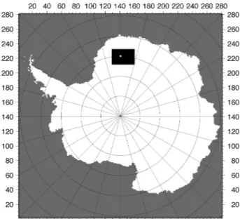 Fig. 1. The Antarctic ice sheet model covers a 281×281 gridpoint square centered over the South Pole