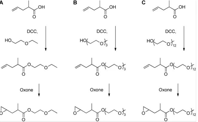 Figure 2. 1 H-NMR spectra of OEG-MPO epoxides. A,1EG-MPO;