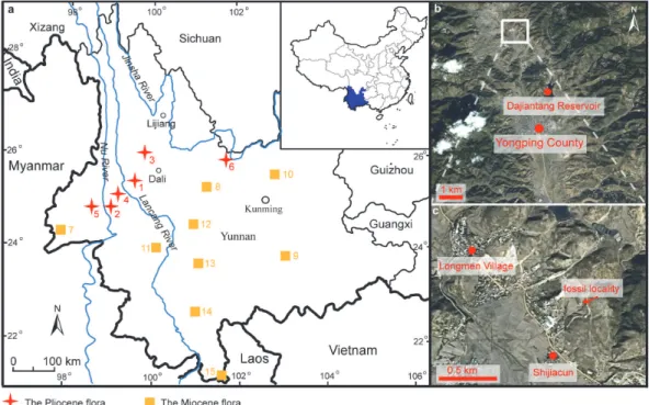 Fig. A1. Maps showing fossil localities of this study and floras with quantitative paleoclimate reconstructions