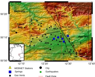 Figure 1. Topographic map showing the Nový Kostel Seismic Zone.