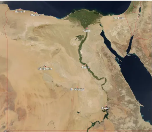 Figure 1. Location of the eight surface stations of the Egyptian Meteorological Authority (EMA) whose data are included in the SUSIE database.