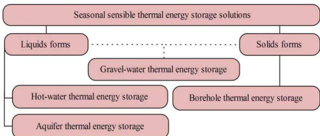 Figure 1. Different types of seasonal sensible thermal energy storage solutions 